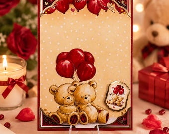 Handmade Teddy Bear Valentine Card | Romantic Anniversary Love Greeting
