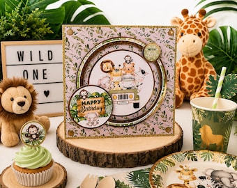 Safari First Birthday Card | Jungle Animal | Lion & Giraffe Card