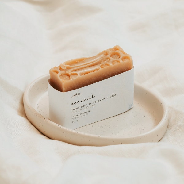 Savon Caramel | Pain de savon artisanal Naturel Pour peau sensible - Savon fait main au caramel - Savon au miel - Miel cru biologique