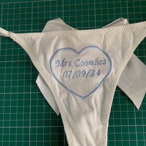 Personalised Bride Thong with Bow - Add Your Own Text - Bridal Lingerie - Bachelorette Party Gift - Bachelorette Party - Embroidered Pants