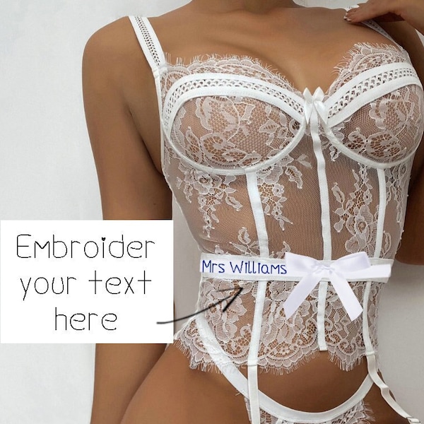 Personalisierte Braut Unterwäsche - Fügen Sie Ihren eigenen Text hinzu - Braut Dessous Set - Benutzerdefinierte Tanga - Braut Unterwäsche - Personalisierte Hochzeitsdessous