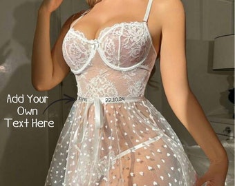 Personalised Bridal Lingerie with Skirt - Add Your Own Text -Bride Lingerie- Custom Thong - Bridal Underwear - Personalised Wedding Lingerie