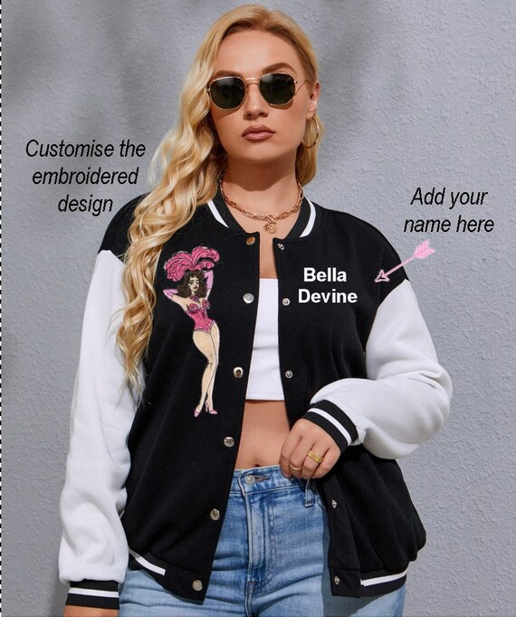 Plus size embroidered bomber jacket online