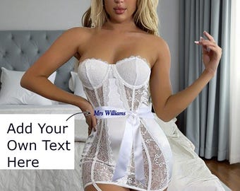 Strapless Personalised Bridal Underwear - Add Text Bride Lingerie Set - Custom Thong - Bridal Underwear - Personalised Wedding Lingerie Gift