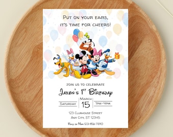 Mickey Minnie Mouse Clubhouse Birthday Invitation | Donald Pluto Daisy Invite | Disney Inspired Party | Digital Template (invite)