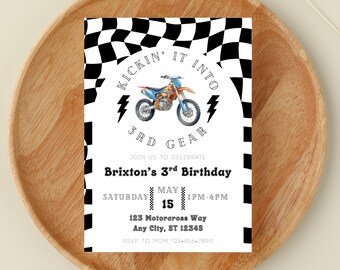 Dirt Bike Birthday Party Invitation | Motorcycle Speed Racing Theme Invite | Motocross Party | Digital Template (editable)