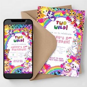 Rainbow Tiger Lisa Inspired 80's/90's/00's 2nd Birthday Invitation | Neon Animal Print Invite | Digital Template (editable) image 6