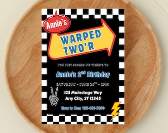 Vans Warped Two'r Checkered Print Pop Punk 2nd Birthday Invitation | Future Emo Skateboard Scene Kid | Digital Template (editable)