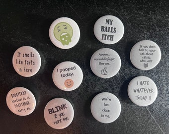 Sets of 10 Assorted Funny Buttons - 1 1/4"