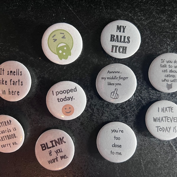 Sets of 10 Assorted Funny Buttons - 1 1/4"