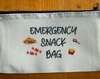 Funny Zippered Emergency Snack Bag Small Item or Cosmetic Canvas Pouch