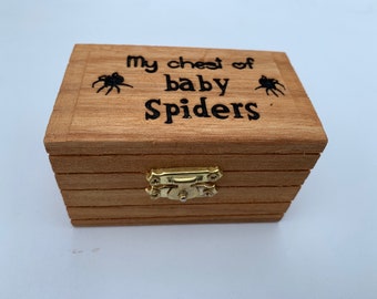 Chest of Baby Spiders - funny wooden keepsake - jewelry box