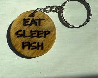 Eat Sleep Fish wooden keychain