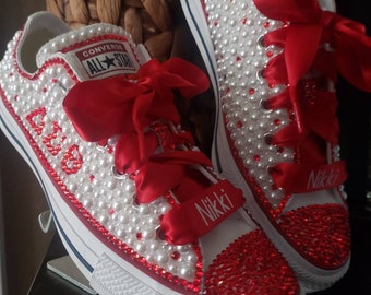 Blinged out Delta rhinestone and pearl converse
