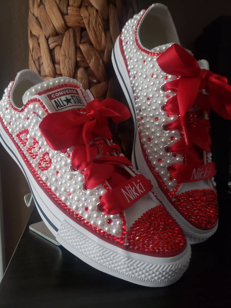 Blinged Out Delta Rhinestone and Pearl Converse Etsy