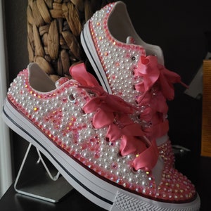 Custom White AKA Pearl and rhinestone Converse