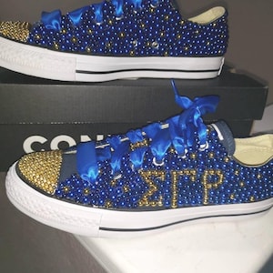 Custom Sigma Gamma Rho Blue and Gold Pearl Converse
