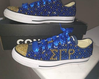 Custom Sigma Gamma Rho Blue and Gold Pearl Converse