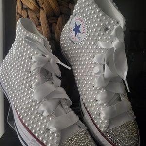 White Hi-Top Pearl Chuck with rhinestone toe