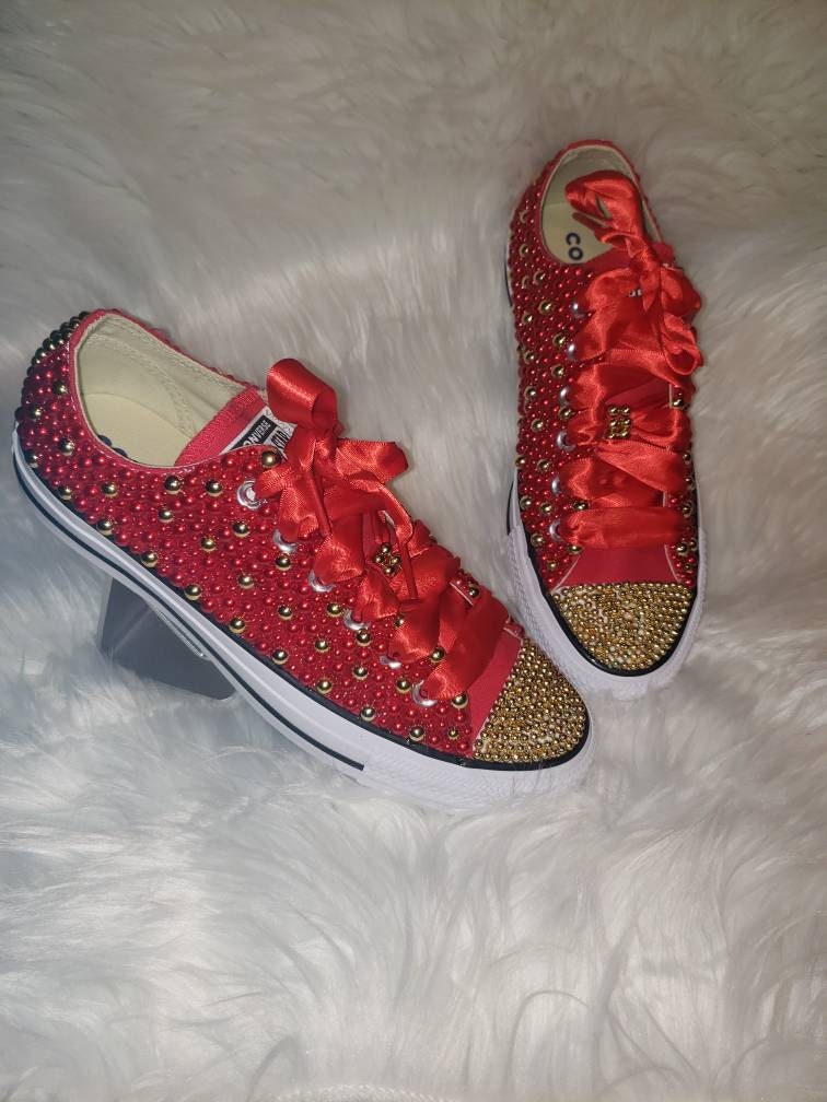 Custom Red and Gold Pearl Converse