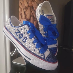 Custom Blinged out Zeta rhinestone and pearl converse
