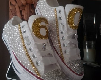 PEARLY GATES - pearly gates×converse Customer Pearl Gold and White Converse With Number on Tongue