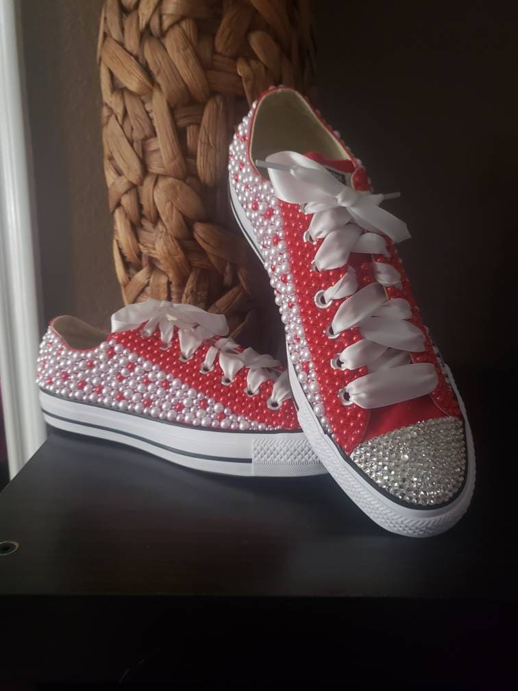 Red and White Pearl Converse Etsy Canada