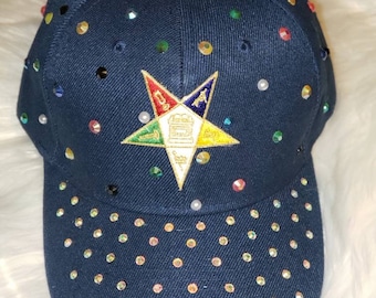Order of Eastern star blue bling cap