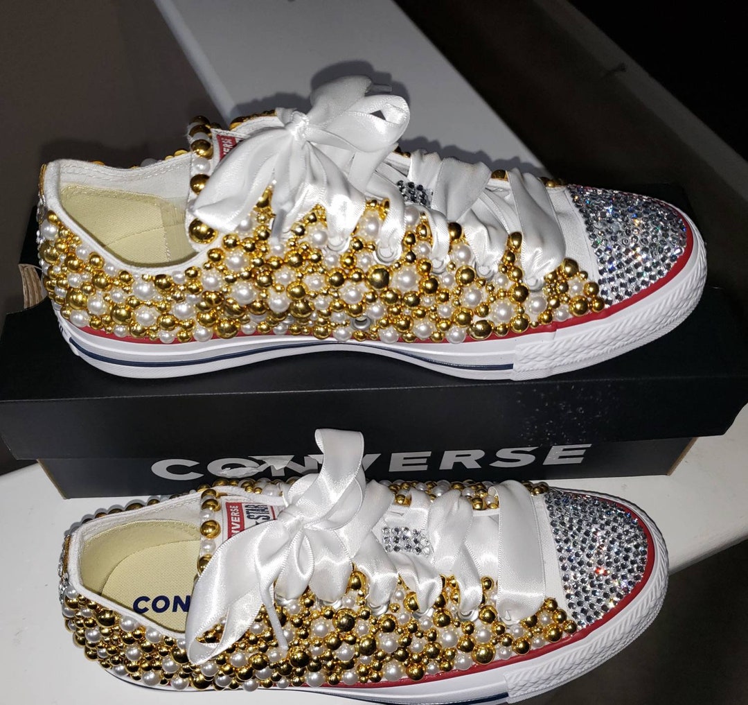 Gold and White Pearl Converse Bling Etsy
