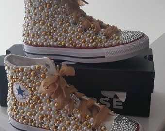 Gold Pearl bling converse high tops