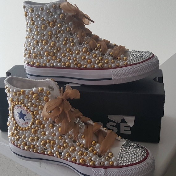 Gold Pearl bling converse high tops | Etsy