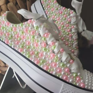 Custom Platform pink, white and green pearl Converse