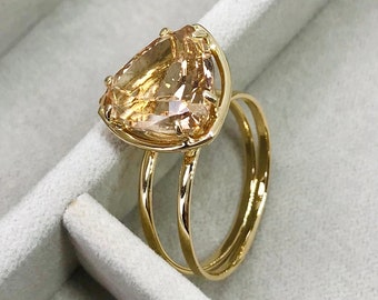 Imperial Topaz 18K Gold Ring Sherry Topaz 10 ct Trillion Orange topaz Champagne Untreated Unheated Custom luxury ring