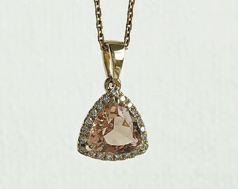 18k gold pendant with Imperial topaz diamonds triangle pendant necklace handmade goldsmith bespoke luxury fine high jewelry