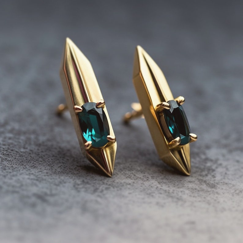 Designer 18k gold earrings with tourmaline diamonds art deco contemporary studs luxury jewelry goldsmith bespoke fine high jewelry image 1