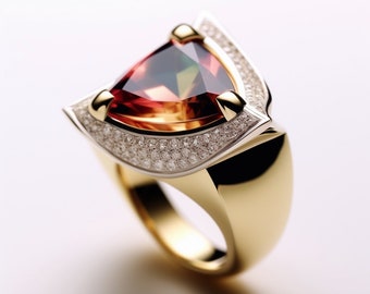 Designer 18K gold ring with red yellow green gemstone stingray triangle diamonds ring luxury ring goldsmith fine jewelry high jewelry