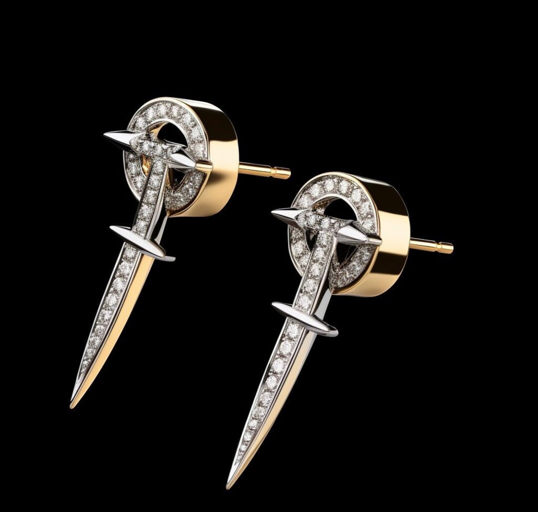 Gold Diamonds Stud Earrings Long Arrow High Jewelry Etsy