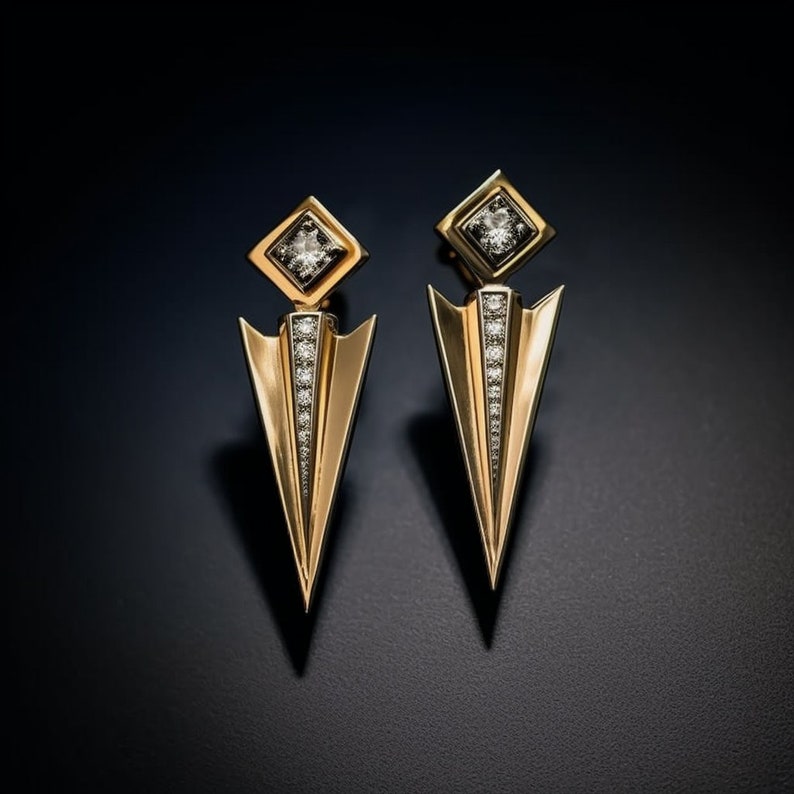 Designer 18k gold earrings with tourmaline diamonds art deco contemporary studs luxury jewelry goldsmith bespoke fine high jewelry image 4