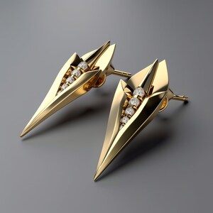 Designer 18k gold earrings with tourmaline diamonds art deco contemporary studs luxury jewelry goldsmith bespoke fine high jewelry image 3