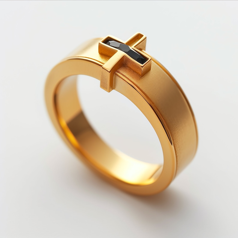 Designer 18K gold cross ring with gemstones black diamond cross onyx cross ruby cross luxury handmade goldsmith bespoke fine jewelry image 3