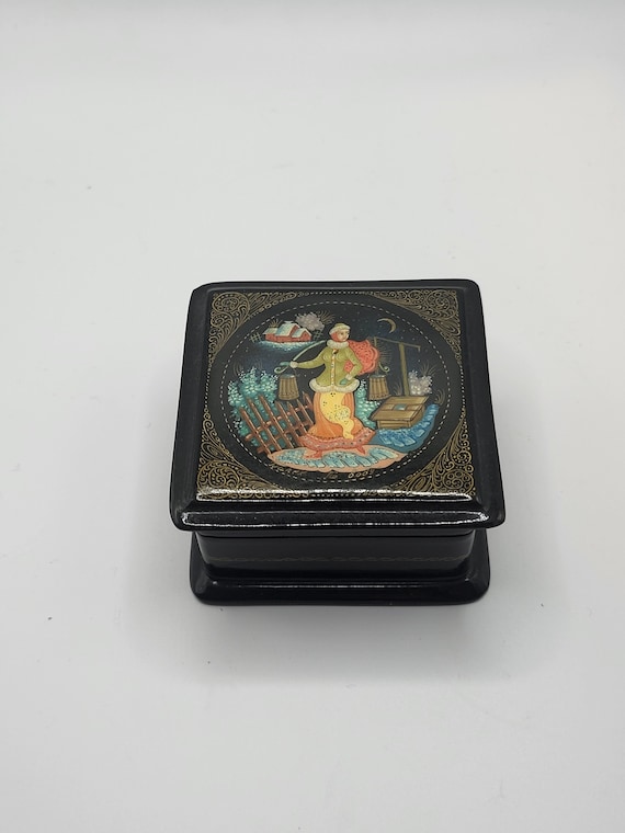 Vintage Black Lacquer hand painted box
