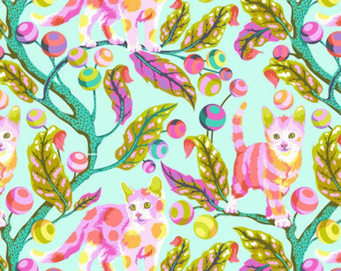 Pre-Order:  Tabby Road Deja Vu Disco Kitty Technomint by Tula Pink for FreeSpirit