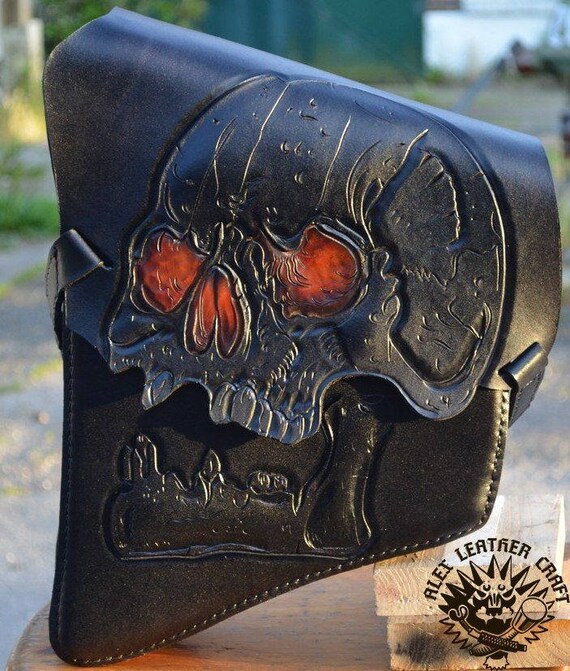 Custom Leather Saddlebag Skull For Choppers Harley Davidson