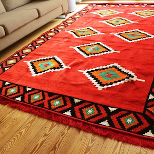 Neu, Hell Rot, rot, Naranja, Verde, Beige, Schwarz Teppich 200 x 300 cm, Kelim Orient, Zauberstab Teppich, Teppich, Teppich, Damaskunst S 06.01.70
