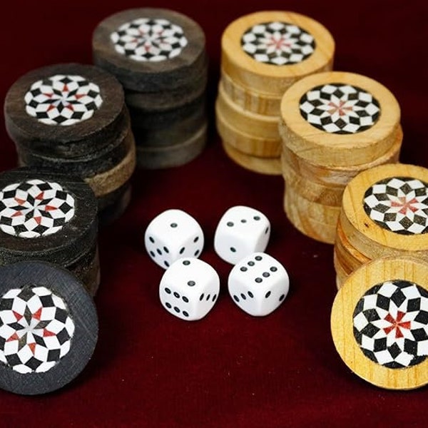 Handgefertigte Holz Backgammon Mosaik Steine in Samtbeutel,33 mm oder 26 mm,oder 20 mm