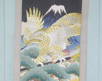 ヴィンテージの日本の掛け軸：鷹、山、金刺繍 - Etsy 日本
