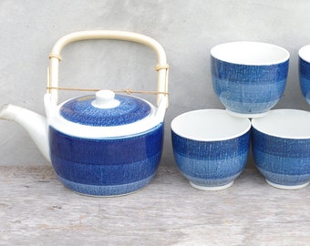 tea set with teapot,tea set vintage,ceramic cup,cup blue and white,tea,New old stock,whit box,cup blue,teapot,teapot blue,cup 5 pcs,tea set