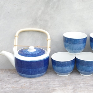 tea set with teapot,tea set vintage,ceramic cup,cup blue and white,tea,New old stock,whit box,cup blue,teapot,teapot blue,cup 5 pcs,tea set image 1