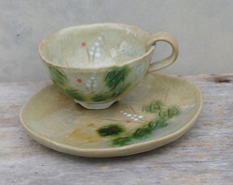 art Vintage Beautiful  Cup tea,cup and saucer,color green, Kitchen,decor table,tea cup with handle,set tea cup,tea cup and saucer,tea japan