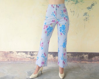 Vintage 70s Floral Wide Leg Pants: High Waist Boho Hippie Style